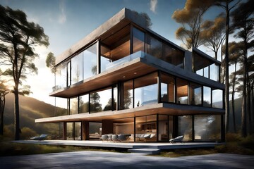 An architectural masterpiece with floor-to-ceiling glass walls, providing unobstructed views of the scenic surroundings.