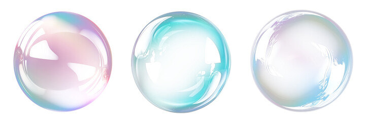 Set of soap bubbles isolated on a transparent background close-up. Flying soap bubbles in PNG format. Attributes of fun.