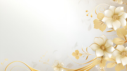 serene white textured background with gold swirl and white flower border, flower luxury banner background.flower beron,Wedding frame,Elegant blank wedding invitation copy space