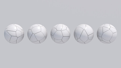 Group of white spheres rotating, textured surface. Abstract illustration, 3d render.