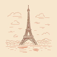 Fototapeta na wymiar Eiffel Tower in Paris. Landmark of Paris. Illustration in doodle style