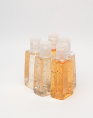 Antiseptic bottles isolated on white background