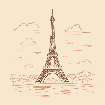 Eiffel Tower In Paris. Landmark Of Paris. Illustration In Doodle Style