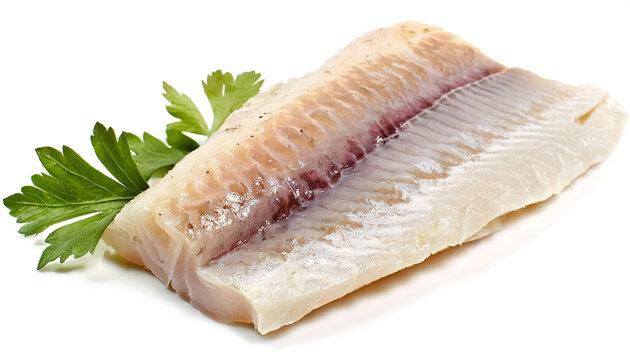 Pollock fillet isolated on white background, cutout