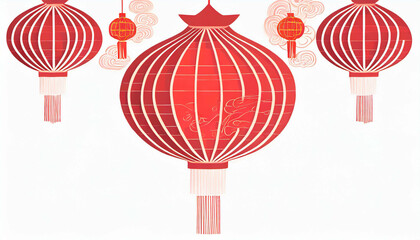 Red Chinese New Year lantern, in a cut paper collage style. Generative AI
