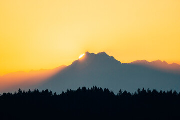Looking west to the summit of The Brothers from Seattle, Washington