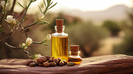 bottle, jar of argan essential oil extract