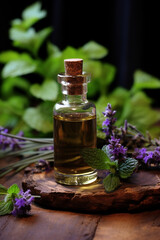 Obraz na płótnie Canvas bottle, jar of patchouli essential oil extract