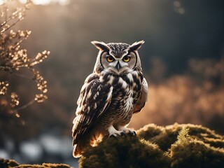 portrait of owl at nature, copy space

