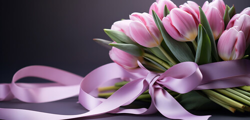 bouquet of pink tulips on black