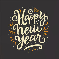ector happy new year lettering. handwritten inscription with swirls