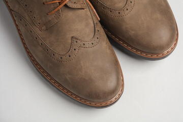 Brogue shoes closeup on white background