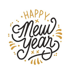 ector happy new year lettering. handwritten inscription with swirls