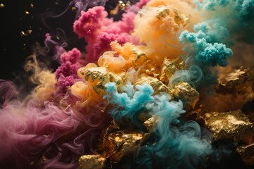 Obraz na płótnie Canvas Vivid Plumes: A Mesmerizing Array of Colorful Smoke on Black Background