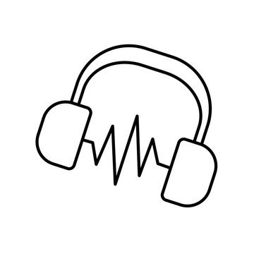 Headphone. Black and white drawing, icon, coloring page. Vector illustration.