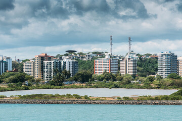 Residential buildings on the waterfront in Ilheus, Bahia, Brazil - obrazy, fototapety, plakaty