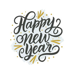 ector happy new year lettering. handwritten inscription with swirls