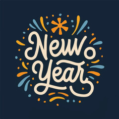 ector happy new year lettering. handwritten inscription with swirls