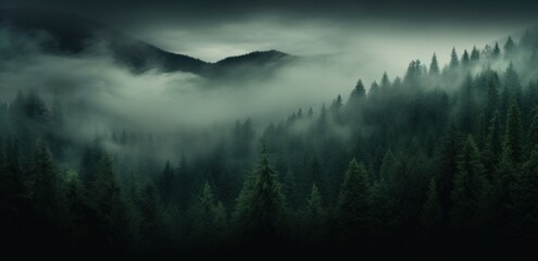 a foggy forest in the fog,