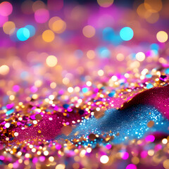 Glitter purpurina colorido no chão com bokeh luzes