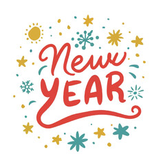 Fototapeta premium ector happy new year lettering. handwritten inscription with swirls