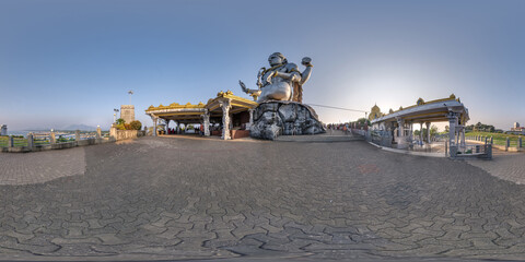 full 360 hdri panorama near tallest hindu shiva statue in india on mountain near ocean in...