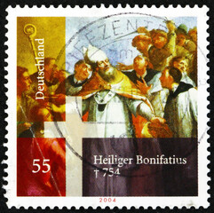 Postage stamp Germany 2004 Saint Boniface, the Apostle of the Germans, patron saint of Germany and the first archbishop of Mainz