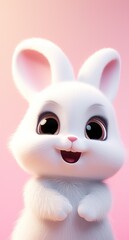white rabbit on pink background