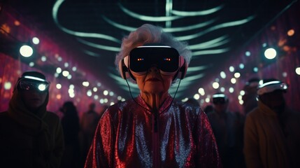 Group of elderly people wearing virtual reality glasses