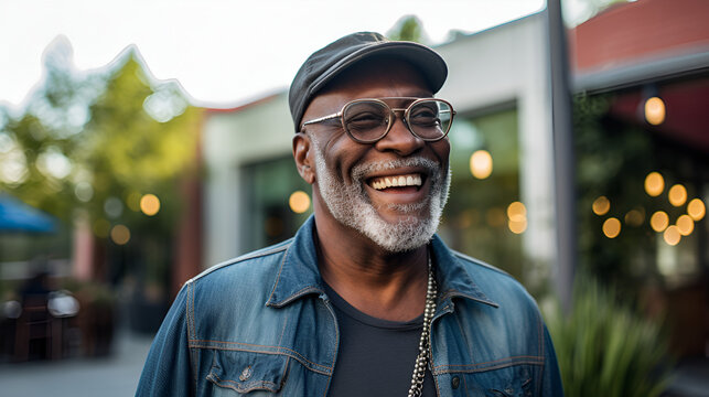 a prosperous 62 year old black man filled with joy in Stylish casual attire