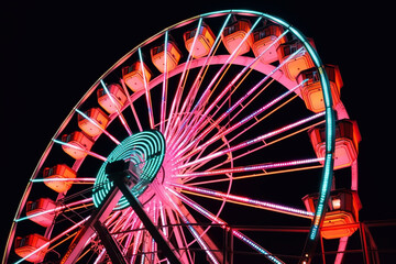 Ferris wheel at night. Ferris wheel with neon lighting.