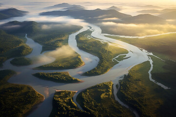 International Day of Rivers. Aqua Serenity: Rivers of Tranquil Flow. - obrazy, fototapety, plakaty