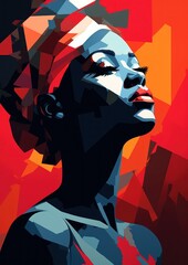 Abstract African Woman Wall Art poster in style of abstract art, Happy Affrica Day Portrait