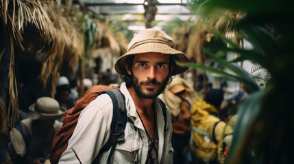 Fototapeta premium Traveler man wandering around tourist places
