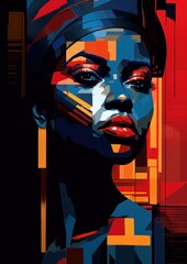 Abstract African Woman Wall Art poster in style of abstract art, Happy Affrica Day Portrait