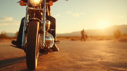 Photo of a person riding a motorcycle, focusing on the wheels of the motorcycle