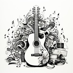 Coloring page background with guitar