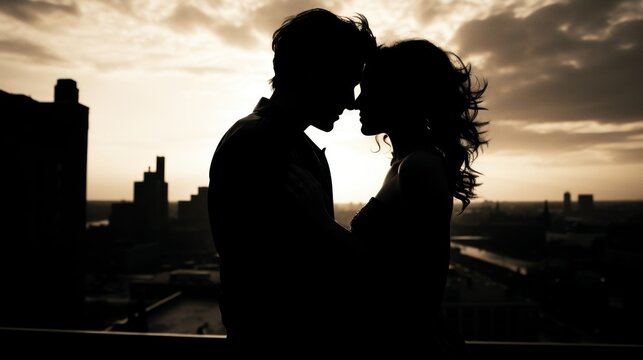 Silhouette of couple having a romantic moment