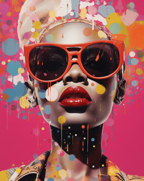 Fototapeta Stylish AI-Generated Portrait of black woman with Colorful Paint Splashes