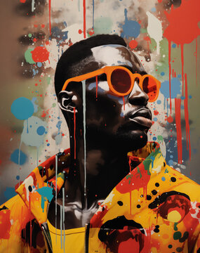 Generative AI image of stylish black man with artistic paint splashes