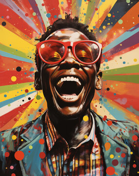 Generative AI image of a Joyful black man with Colorful Background