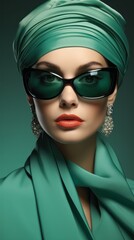 Young girls in beautiful fashionable clothes in green bottle colors, high fashion, fashion magazine cover