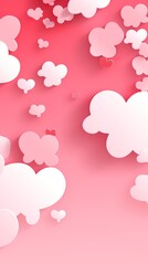 Valentine's Day concept, illustration of pink background with clouds and hearts