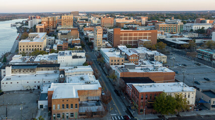 Historic downtown Wilmington, North Carolina during sunrise. 