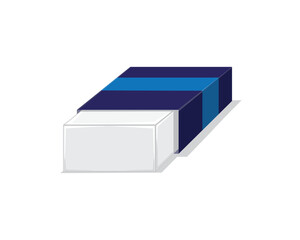 vector design of an object or tool commonly used to erase writing or letters from a pen or pencil on paper called a rubber eraser with an isometry perspective in dark blue and gray white