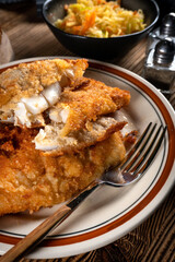 Fried cod fillet.
