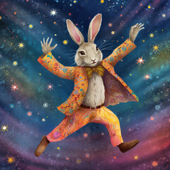 Dancing Rabbit in the disco drawn