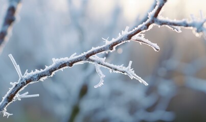 Frosted branches on a frosty winter morning. Beautiful winter background