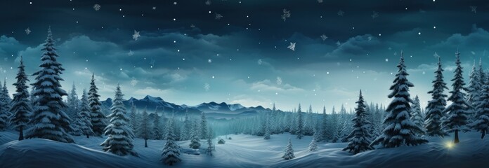 Fototapeta na wymiar blue trees in snow falling,