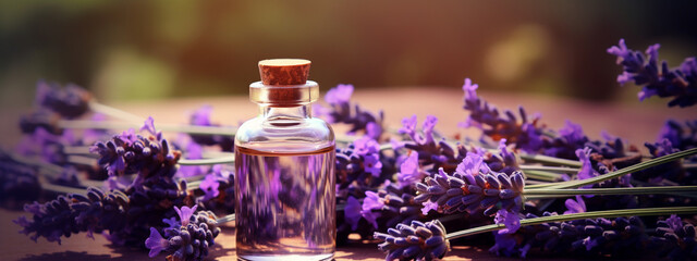 Obraz na płótnie Canvas bottle, jar with lavender essential oil extract